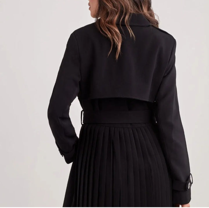 Pleated Wool Trench Coat